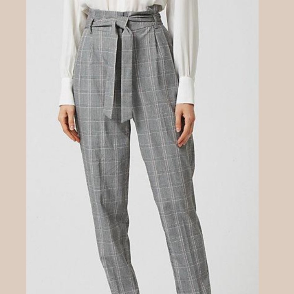 Le Chateau Plaid Check Print Paper Bag Pants